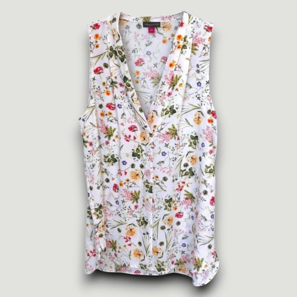 Vince Camuto Blouse Womens M White Floral Sleeveless Casual Romantic Bloomcore